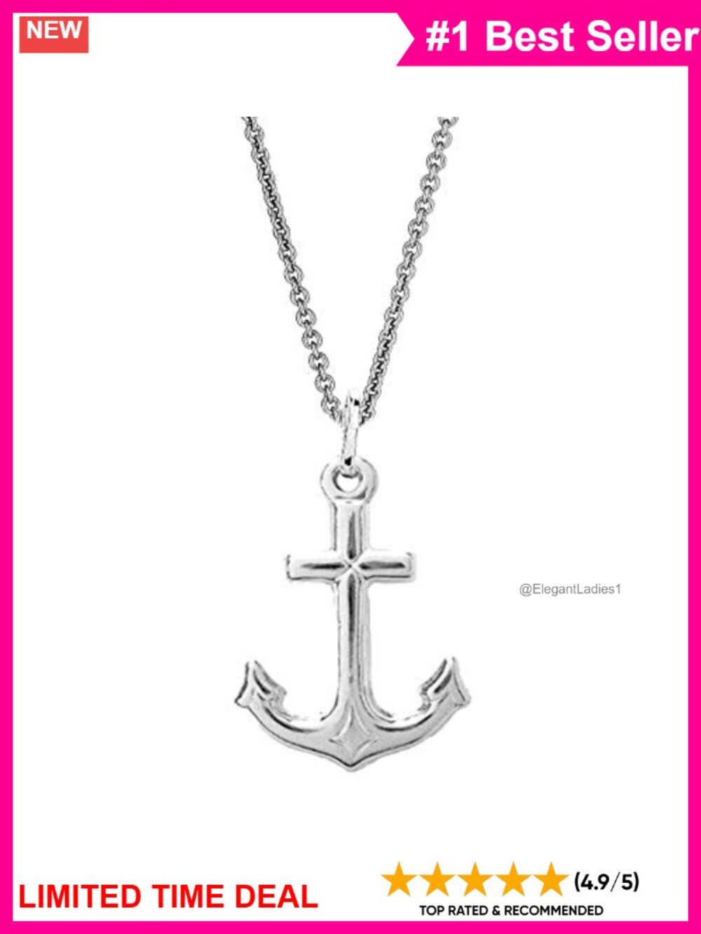 Sterling Silver Mariner Cross Anchor Charm Pendant Necklace 20 Inch